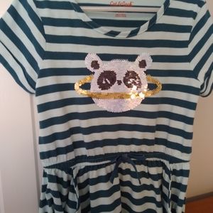 Cat and Jack Panda Dress Sequens Striped Pockets